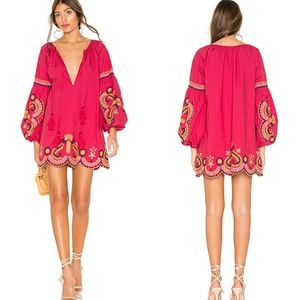 TULAROSA dress embroidered w tassels.